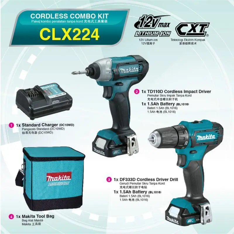 CLX224-MAKITA-_TD110D-_-DF333D_-12Vmax-Cordless-Combo-kit CLX224 MAKITA (TD110D & DF333D) 12Vmax Cordless Combo Kit at tech Shen Hardware