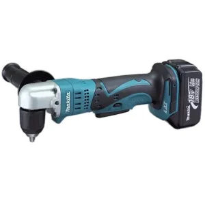 DDA351Z MAKITA 10 mm (3/8") 18V Cordless Angle Drill in teal and black with battery pack design and a side handle