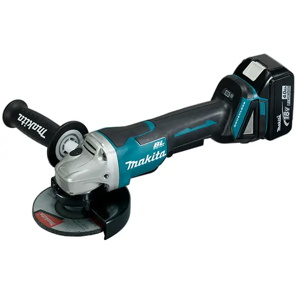 DGA508RFE-Z-MAKITA-125-mm-_5_-18V-Cordless-Angle-Grinder DGA508RFE/ Z MAKITA 125 mm (5") 18V Cordless Angle Grinder with teal body, 18V battery system, side handle, and protective guard