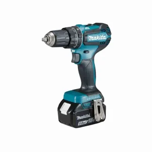 DHP484RME/ RFE/ Z MAKITA 13 mm (1/2") 18V Cordless Hammer Driver Drill with teal and black body, 18V battery system, keyless chuck, and ergonomic handle
