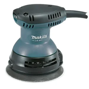 M9202G MAKITA 125 mm (5") Random Orbit SanderM9202G 125 mm (5") Random Orbit Sander featuring teal motor housing, round sanding base, and power cable connection