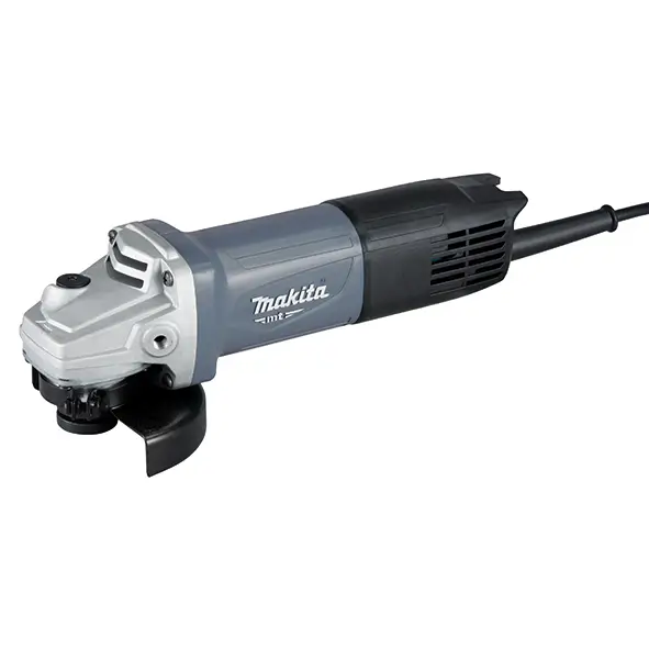 M9512G-MAKITA-100mm-_4_-Angle-Grinder M9512G MAKITA 100mm (4") Angle Grinder with teal and black motor housing, ventilation slots, protective guard, and electrical power cord.