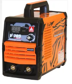 MMA-V205 AUSRCORP MMA ARC WELDING MACHINE with orange and black design featuring digital display and control panel