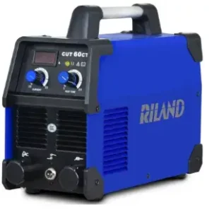 Blue portable RILAND RLCUT60CT plasma welding machine featuring digital display and compact design