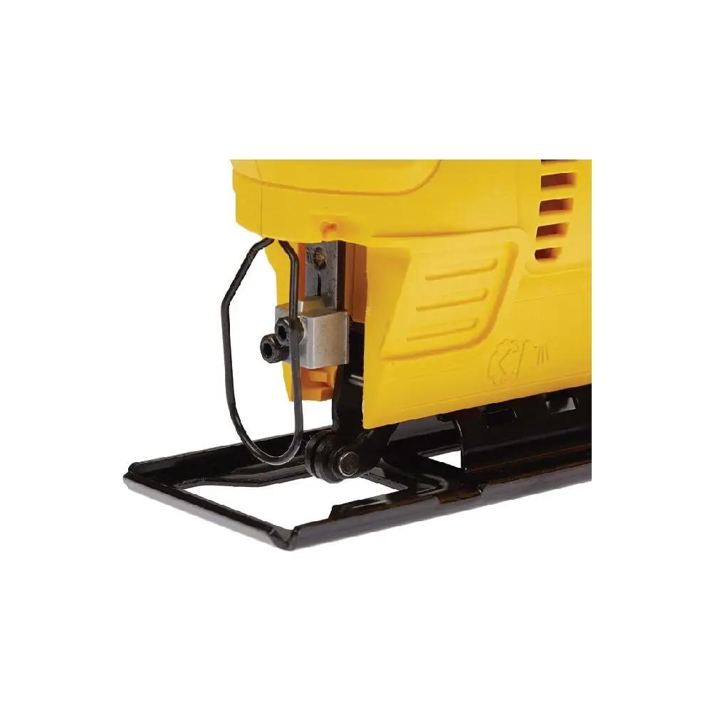 SJ45-STANLEY-JIGSAW-1 SJ45 STANLEY JIGSAW detail view featuring yellow housing with black cutting base and blade assembly