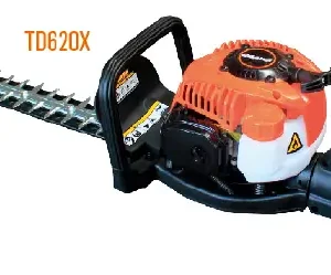 TD620X OGAWA hedge trimmer with 180 rotation feature, orange gasoline engine and black cutting bar