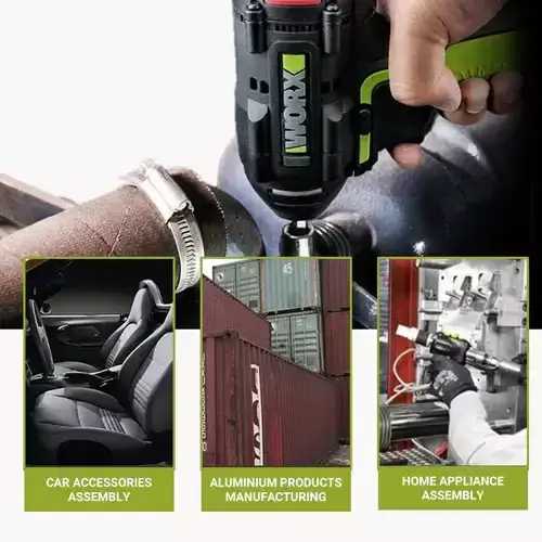WU294.2-WORX-CORDLESS-IMPACT-DRIVER-20V-1-4-BL-2 WORX WU294.2 CORDLESS IMPACT DRIVER 20V 1/4" BL shown with versatile applications for assembly and manufacturing