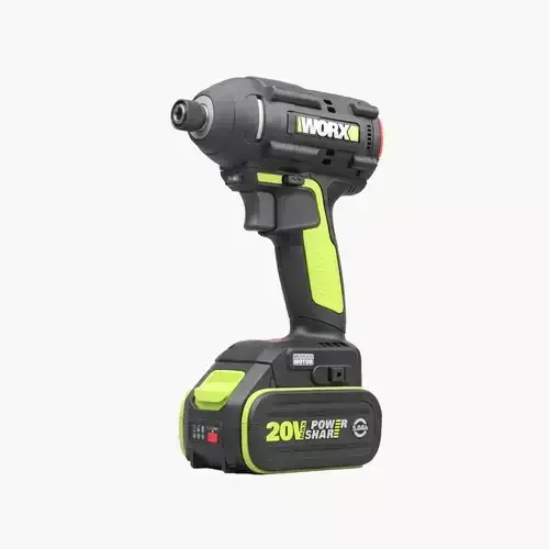 WU294.2-WORX-CORDLESS-IMPACT-DRIVER-20V-1-4-BL WU294.2 WORX CORDLESS IMPACT DRIVER 20V 1/4" BL attery-powered tool with green accents, ergonomic grip and LED lighting