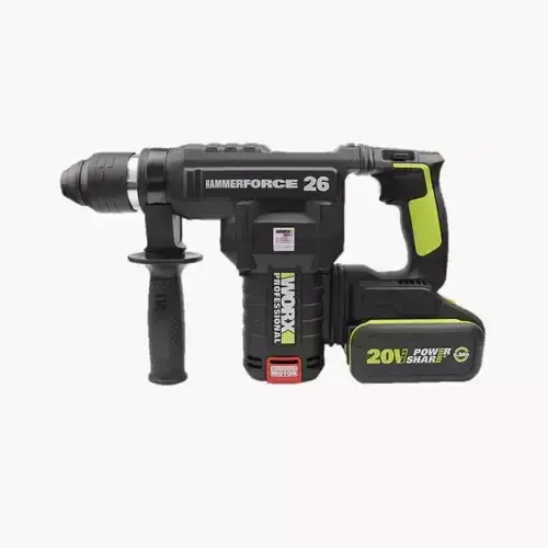 WU399-WORX-CORDLESS-ROTARY-HAMMER-SDS-PLUS-20V-26MM-3F WU399 WORX CORDLESS ROTARY HAMMER SDS-PLUS 20V 26MM 3F with lithium battery, black lime green design and with ergonomic handle grip