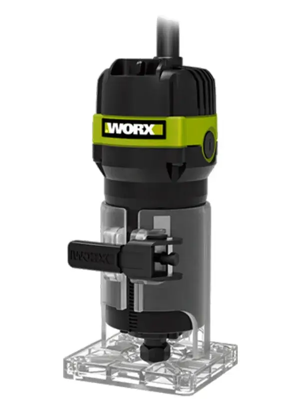 WU619.1-WORX-TRIMMER-650W-6MM WU619.1 WORX trimmer 650W 6mm with clear base plate and black/green body for precision woodworking tasks