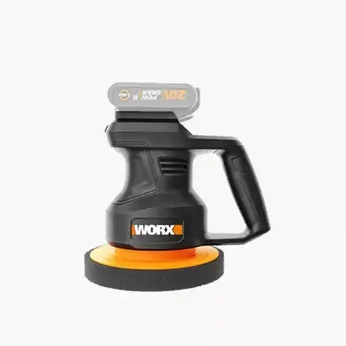 WX858.9-WORX-CORDLESS-ELECTRIC-POLISHER-20V-178MM-TOOL-ONLY WX858.9 WORX CORDLESS ELECTRIC POLISHER 20V 178MM (TOOL ONLY) with black body and orange polishing pad